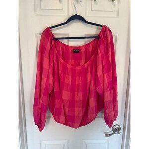 Lane Bryant Hot Pink Scoop Neck Cropped Long Sleeve Blouse 26/28